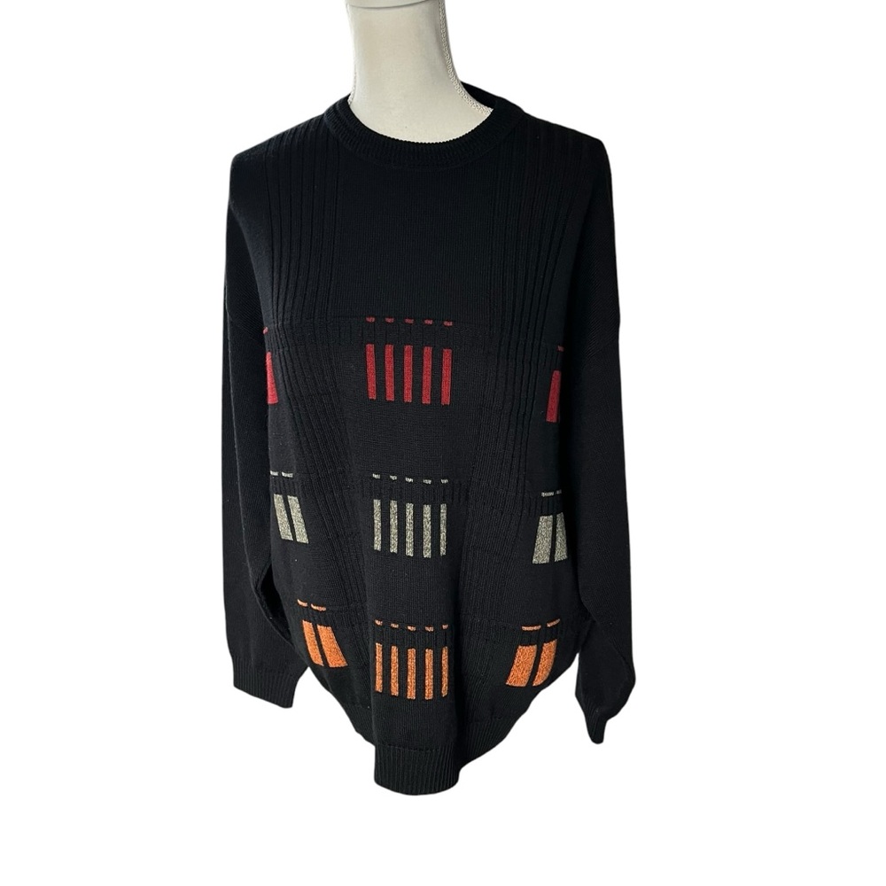 Vittorio Roccheti black orange knit 90s style crewneck sweater men large wool
